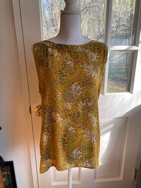 Mustard Yellow Floral Lightweight Top with Blue & White Flowers